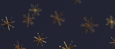 Kutlama Sezonu İçin Koyu Mavi Arkaplanda Altın Kar Tanesi Dekorasyonları