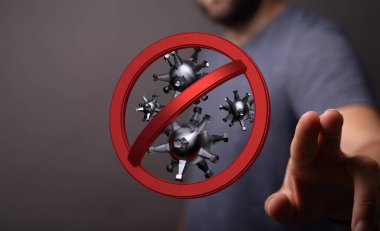 Coronavirus önleme kavramı el ve yasaklanmış tabela soyut