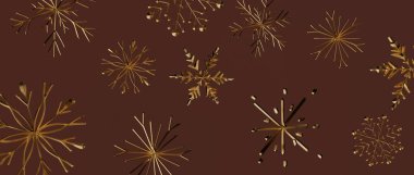 Zengin kahverengi arka planda zarif altın kar taneleri tatil için