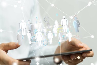 Küresel ağ Engelleme zinciri. Üç boyutlu illüstrasyon. Sinirsel ağlar ve