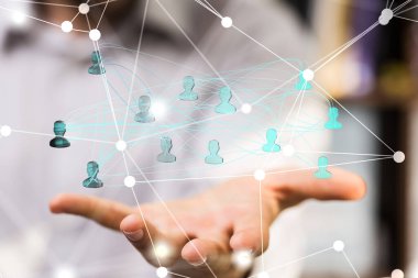 Küresel ağ Engelleme zinciri. Üç boyutlu illüstrasyon. Sinirsel ağlar ve