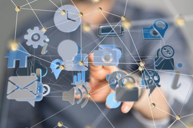 Sinirsel ağ 3 boyutlu illüstrasyon. Büyük veriler ve siber güvenlik