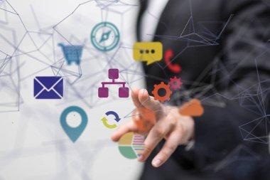 Küresel ağ Engelleme zinciri. Üç boyutlu illüstrasyon. Sinirsel ağlar ve