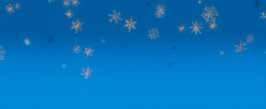 Berrak bir mavi gökyüzünün arkaplanına düşen kar tanelerinin sakin bir görüntüsü, kış harikalar diyarı manzarası yaratır..