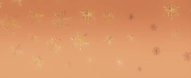 Hassas altın kar tanelerinin sıcak turuncu arka plana saçıldığı minimalist bir görüntü. Kar taneleri biçimlendirilir ve görsel olarak soyut bir model oluşturulur. Renk paleti sessiz, sakin ve zarif bir görüntü oluşturur.