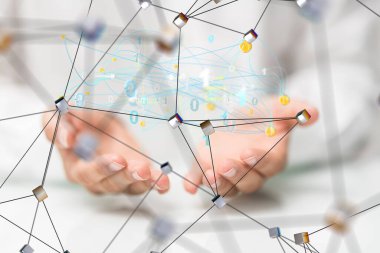 Küresel ağ Engelleme zinciri. Üç boyutlu illüstrasyon. Sinirsel ağlar ve