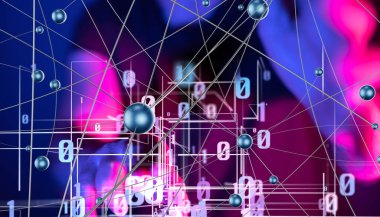 Küresel ağ Engelleme zinciri. Üç boyutlu illüstrasyon. Sinirsel ağlar ve