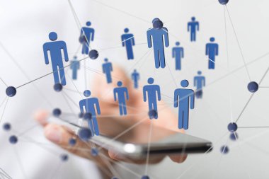 Küresel ağ Engelleme zinciri. Üç boyutlu illüstrasyon. Sinirsel ağlar ve