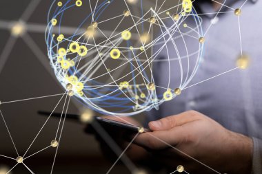 Küresel ağ Engelleme zinciri. Üç boyutlu illüstrasyon. Sinirsel ağlar ve