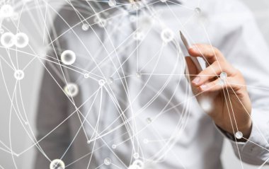 Koyu arkaplan üzerinde noktalar olan soyut çizgiler.