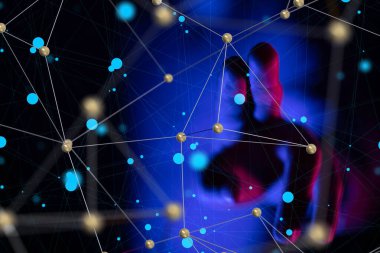 Küresel ağ Engelleme zinciri. Üç boyutlu illüstrasyon. Sinirsel ağlar ve