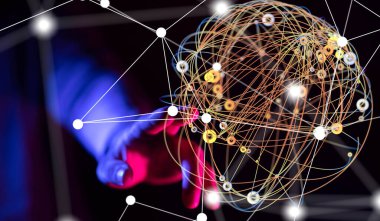 Küresel ağ Engelleme zinciri. Üç boyutlu illüstrasyon. Sinirsel ağlar ve