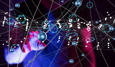 Küresel ağ Engelleme zinciri. Üç boyutlu illüstrasyon. Sinirsel ağlar ve