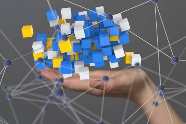 DNA 'lı moleküler arka plan. Noktaları birleştiren ağ ve