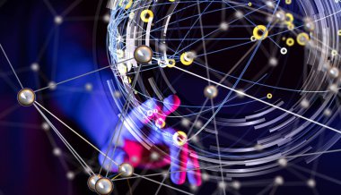 Küresel ağ Engelleme zinciri. Üç boyutlu illüstrasyon. Sinirsel ağlar ve