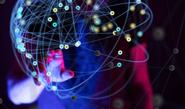 Küresel ağ Engelleme zinciri. Üç boyutlu illüstrasyon. Sinirsel ağlar ve