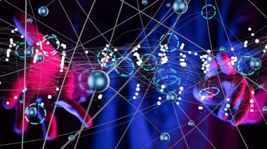 Küresel ağ Engelleme zinciri. Üç boyutlu illüstrasyon. Sinirsel ağlar ve