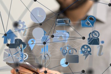 DNA 'lı moleküler arka plan. Noktaları birleştiren ağ ve