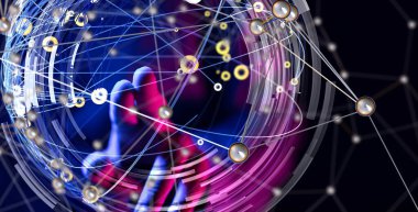 Küresel ağ Engelleme zinciri. Üç boyutlu illüstrasyon. Sinirsel ağlar ve