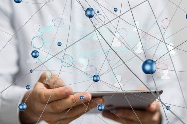 Küresel ağ Engelleme zinciri. Üç boyutlu illüstrasyon. Sinirsel ağlar ve