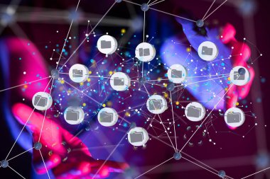 Veri güvenliği - Bulut teknolojisi. Bütünleşik dijital web kavramı arka planı