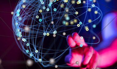 Küresel ağ Engelleme zinciri. Üç boyutlu illüstrasyon. Sinirsel ağlar ve