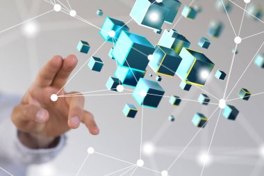 Sinirsel ağ 3 boyutlu illüstrasyon. Büyük veriler ve siber güvenlik