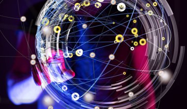 Küresel ağ Engelleme zinciri. Üç boyutlu illüstrasyon. Sinirsel ağlar ve