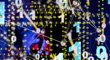 Küresel ağ Engelleme zinciri. Üç boyutlu illüstrasyon. Sinirsel ağlar ve