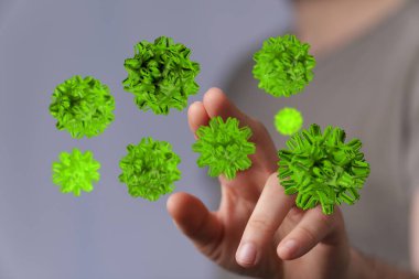 Bilim ve tıbbı temsil eden yeşil soyut virüs mikropları konsepti