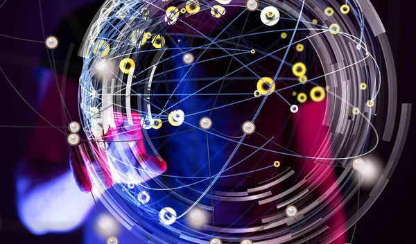 Küresel ağ Engelleme zinciri. Üç boyutlu illüstrasyon. Sinirsel ağlar ve