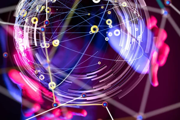 Küresel ağ Engelleme zinciri. Üç boyutlu illüstrasyon. Sinirsel ağlar ve