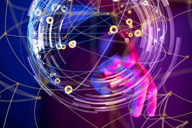 Küresel ağ Engelleme zinciri. Üç boyutlu illüstrasyon. Sinirsel ağlar ve