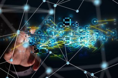 Sinirsel ağ 3 boyutlu illüstrasyon. Büyük veriler ve siber güvenlik