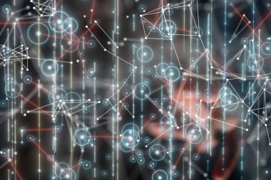 Sinirsel ağ 3 boyutlu illüstrasyon. Büyük veriler ve siber güvenlik