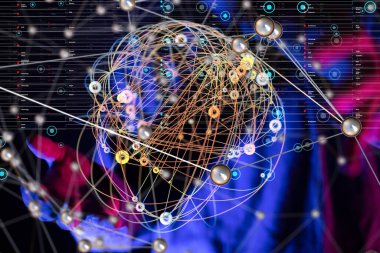 Küresel ağ Engelleme zinciri. Üç boyutlu illüstrasyon. Sinirsel ağlar ve