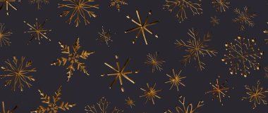 Şenlikli Tasarım İçin Karanlık Arkaplanda Zarif Altın Kar Tanesi Şablonu