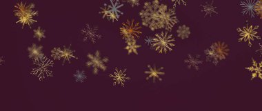 Burgundy 'de Düşen Altın Kar Taneleriyle Zarif Kar Tanesi Arkaplanı