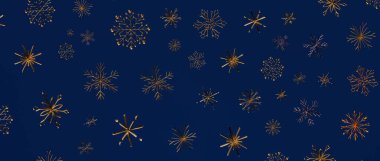 Koyu Mavi Arkaplanda Altın Kar Tanesi Kalıbı Noel ya da Kış İçin
