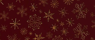 Şık Noel Kar Tanesi Şablonu Burgundy Arkaplanında Altın desenli