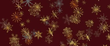 Burgundy Arkaplanında Altın Kışın Zarif Kar Tanesi Deseni