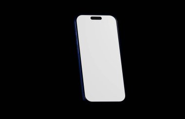 Mavi kenarı, boş ekranı ve koyu arkaplanı olan modern akıllı telefon tasarımı