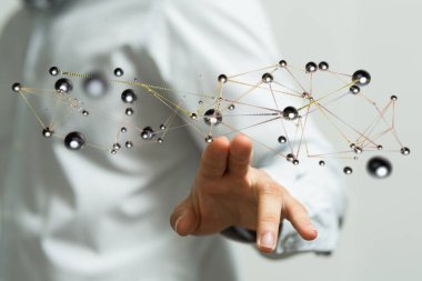 İnsan veri bağlantısını temsil eden soyut ağ kürelerine dokunur