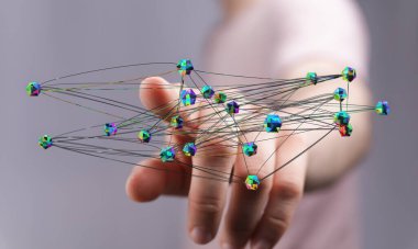 Birbirine bağlı ağ yapısına el değmiş, soyut teknoloji kavramı