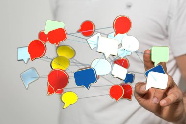 El konseptine yakın yüzen renkli konuşma baloncukları