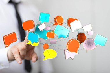 İş adamı sosyal medya iletişim baloncuklarıyla etkileşimde