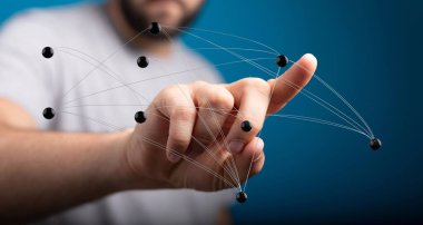 Bir bağlantı ağına işaret eden adam konsepti