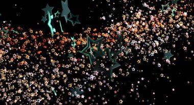 Soyut yıldız arkaplan ışıkları siyah, şenlikli kutlama konsepti üzerine