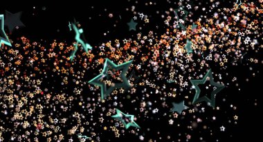 Siyah, kutlama ve rüya konsepti üzerine parlayan parçacıklar içeren soyut yıldız arkaplan çizimi