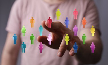 Human connection and digital community network with abstract people figures